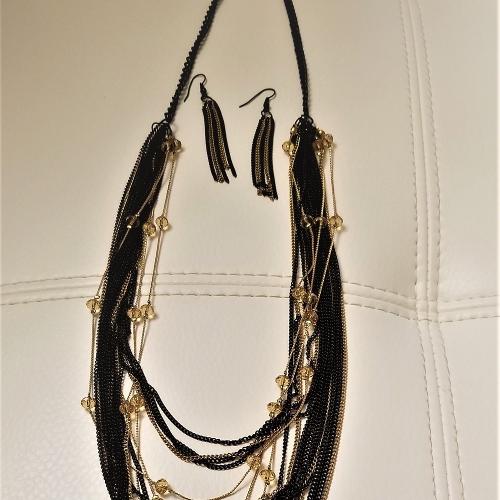 Black & gold 18" multi chain necklace set
